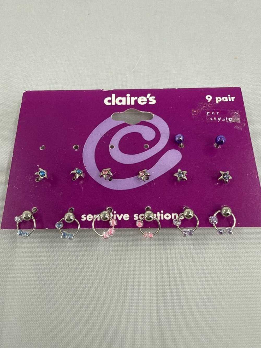 Claire’s Sensitive Solutions 7 Pair Earring Set Silver Star Charm Purple Y2K